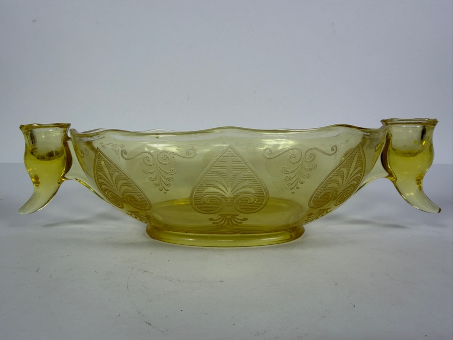 Fostoria Trojan Pattern Candle Bowl in Topaz Yellow 12.5W X 7D X 3.25H [Photo 6]