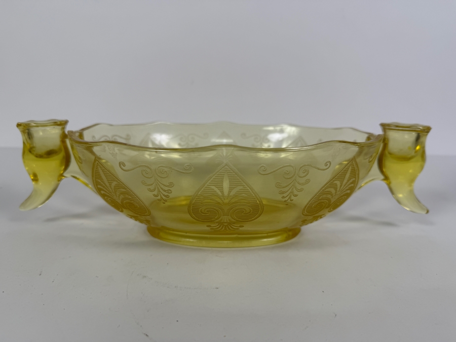 Fostoria Trojan Pattern Candle Bowl in Topaz Yellow 12.5W X 7D X 3.25H [Photo 2]
