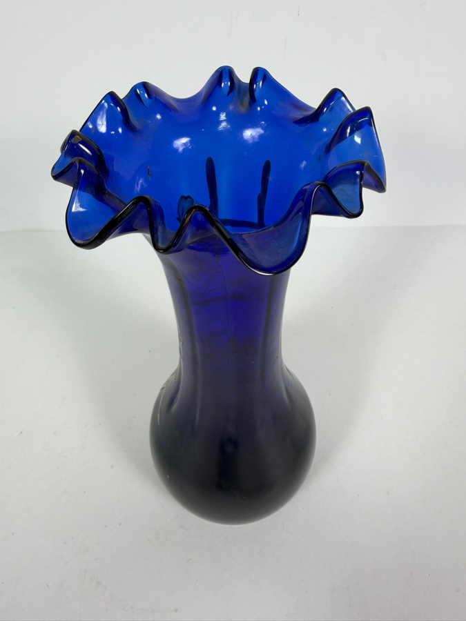 Antique English Victorian Bristol Glass Hand Painted Vase 9H [Photo 6]