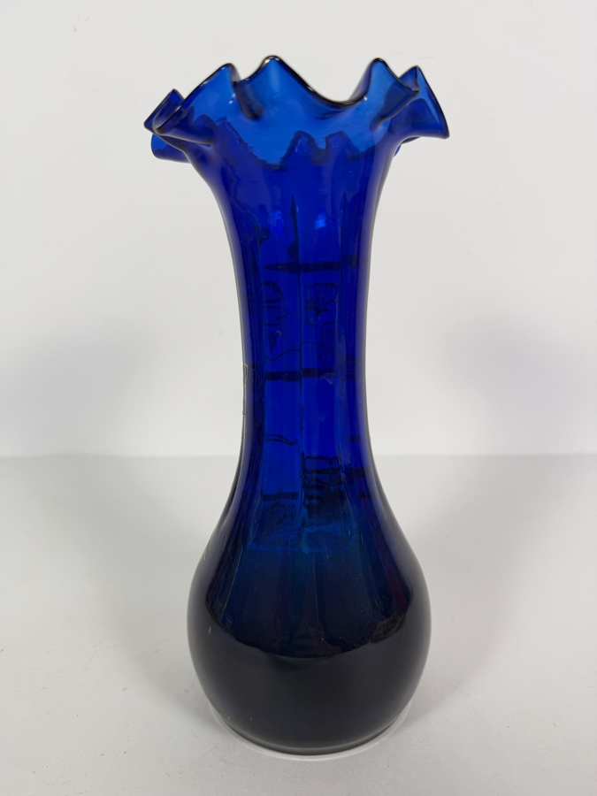 Antique English Victorian Bristol Glass Hand Painted Vase 9H [Photo 5]