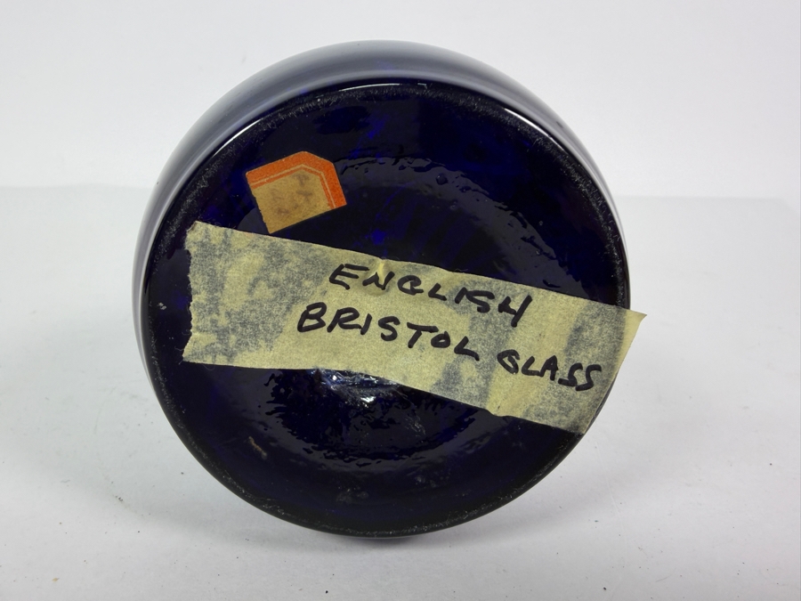 Antique English Victorian Bristol Glass Hand Painted Vase 9H [Photo 7]