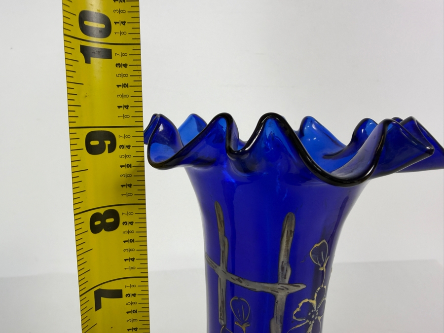 Antique English Victorian Bristol Glass Hand Painted Vase 9H [Photo 8]