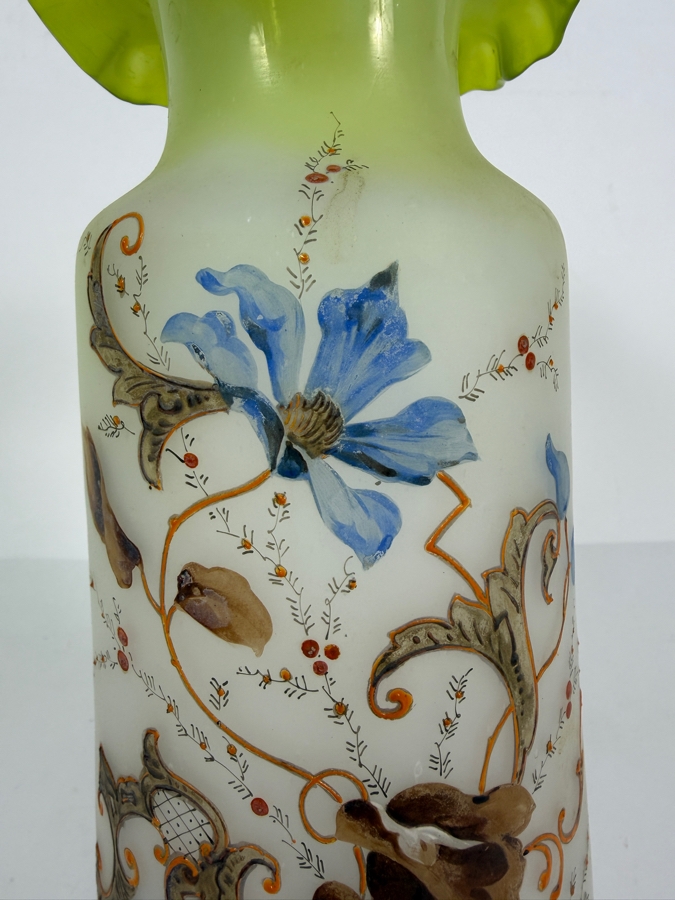 Antique English Victorian Bristol Glass Hand Painted Vase 10.5H [Photo 3]