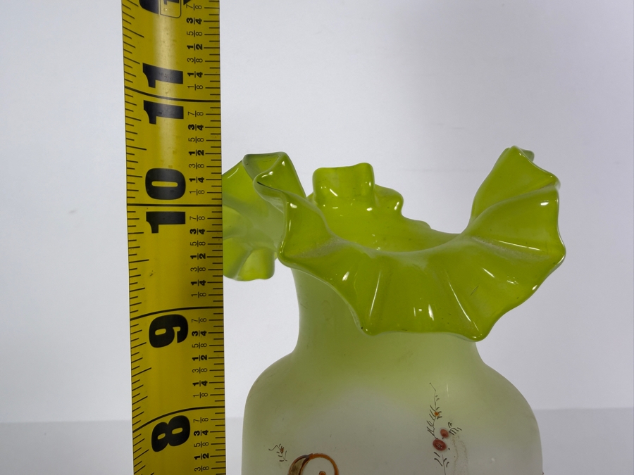 Antique English Victorian Bristol Glass Hand Painted Vase 10.5H [Photo 7]