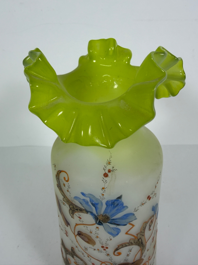 Antique English Victorian Bristol Glass Hand Painted Vase 10.5H [Photo 4]