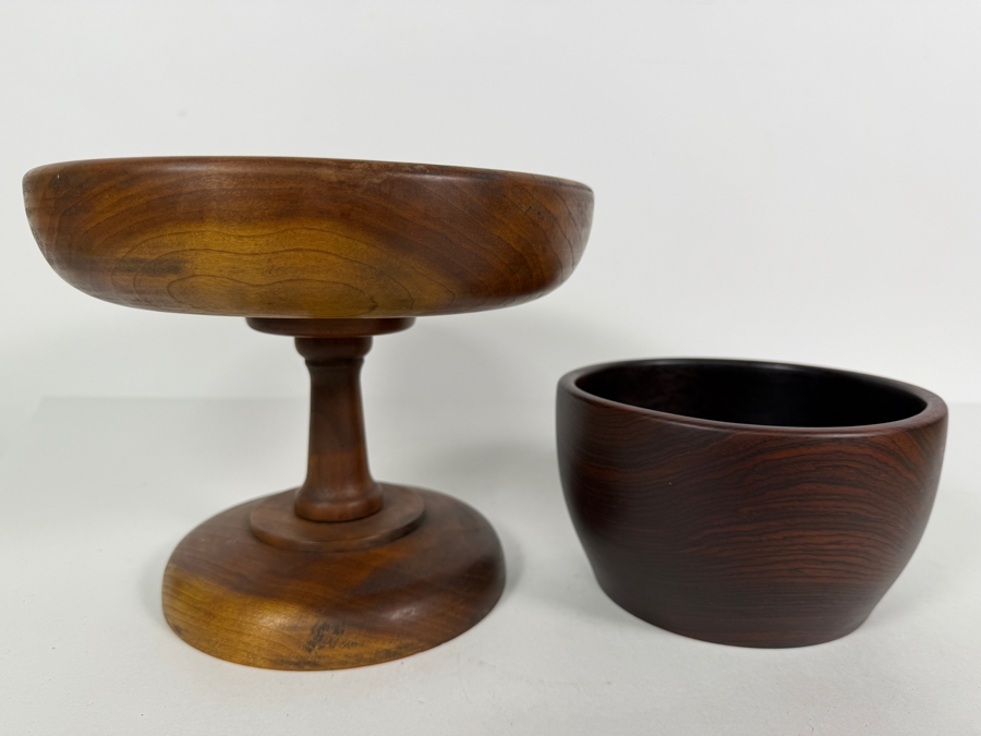 MCM Wooden Footed Pedestal Bowl 6.75H and Rosewood Bowl 3.5H [Photo 2]