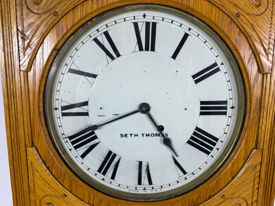 Antique Seth Thomas Office No. 5 Wall Clock with Oak Case Working 19W X 5.5D X 23H [Photo 3]