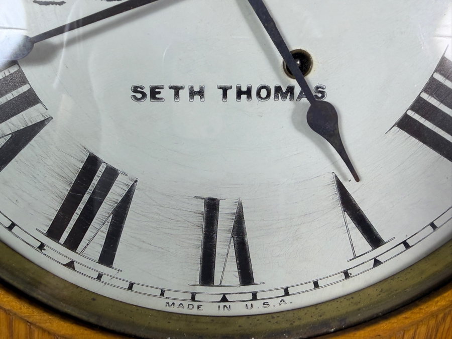 Antique Seth Thomas Office No. 5 Wall Clock with Oak Case Working 19W X 5.5D X 23H [Photo 4]