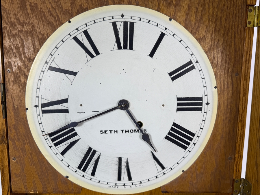 Antique Seth Thomas Office No. 5 Wall Clock with Oak Case Working 19W X 5.5D X 23H [Photo 5]