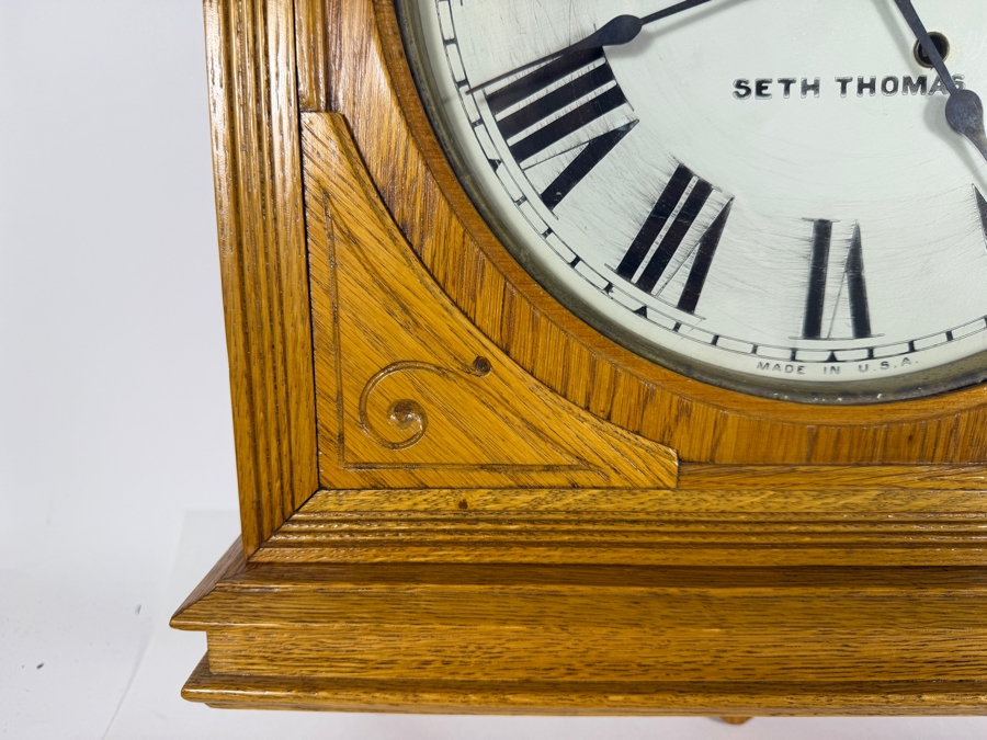 Antique Seth Thomas Office No. 5 Wall Clock with Oak Case Working 19W X 5.5D X 23H [Photo 2]