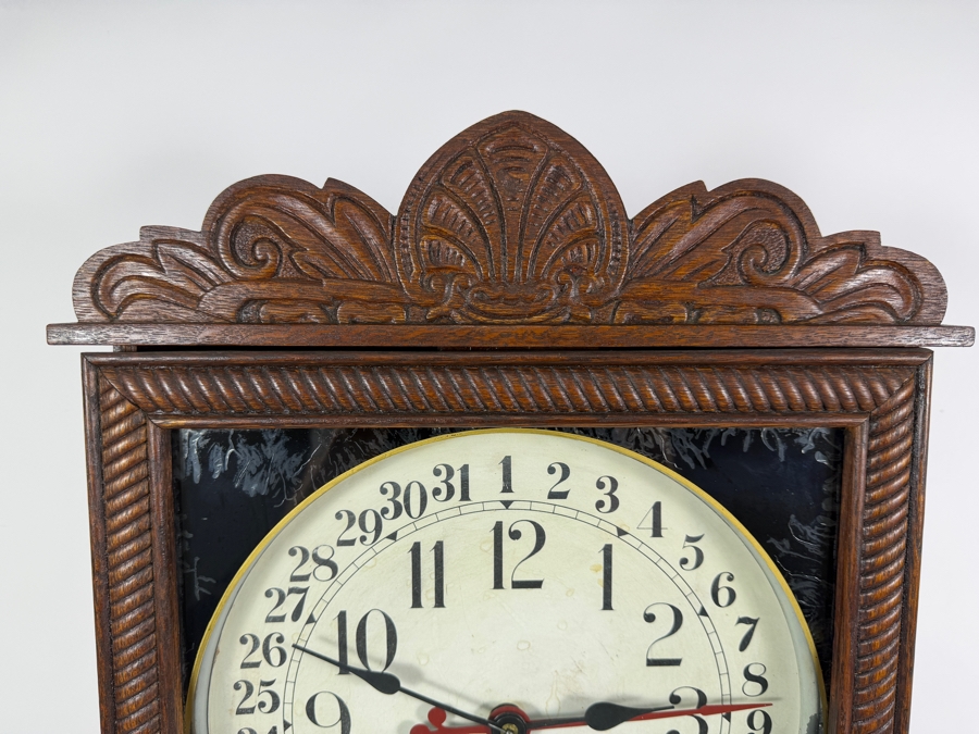 Antique New Haven Clock Company 'Referee' Model Store Regulator Calendar Wall Clock Working 15.5W X 5D X 31.5H [Photo 2]