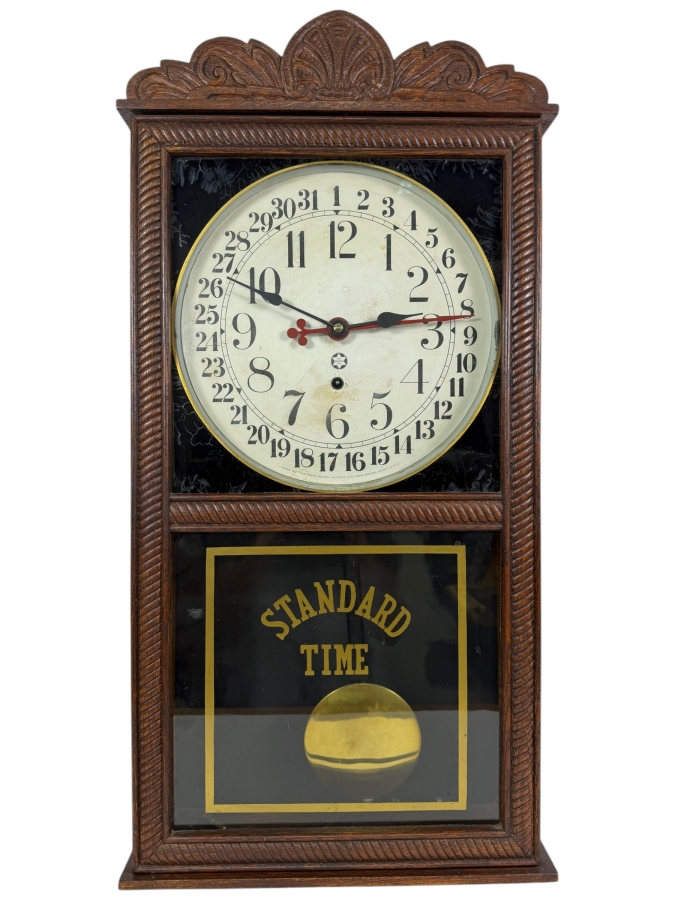 Antique New Haven Clock Company 'Referee' Model Store Regulator Calendar Wall Clock Working 15.5W X 5D X 31.5H