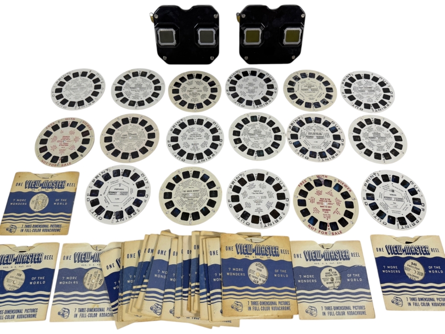 Pair of Sawyer's View-Master Reel Viewers with Approximately 48 View-Master Reels - See Photos