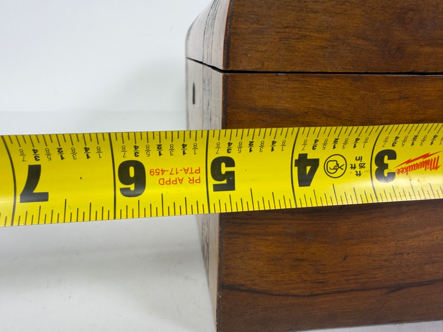 Antique Victorian Walnut Domed Tea Caddy Featuring Distinctive Herringbone Inlay 9W X 5D X 6H [Photo 8]