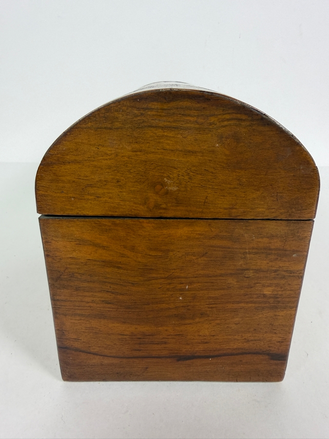Antique Victorian Walnut Domed Tea Caddy Featuring Distinctive Herringbone Inlay 9W X 5D X 6H [Photo 3]