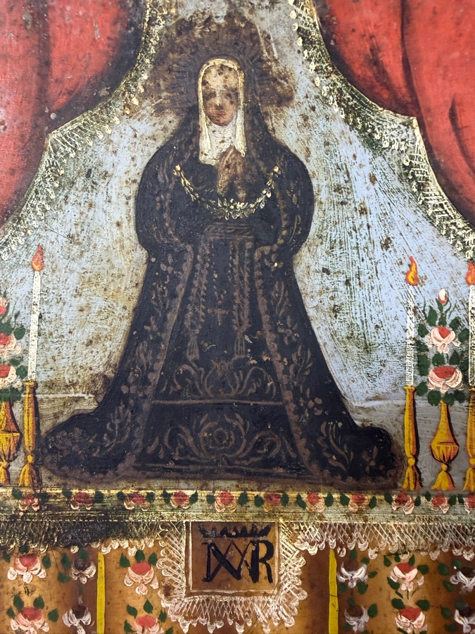 Antique 19th Century Original Mexican Retablo Painting On Tin Depicting The Virgin Mary 5.5 X 7.5 Framed 9 X 11.5 [Photo 3]