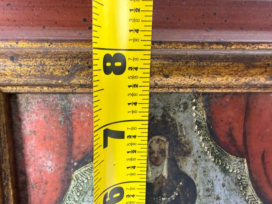 Antique 19th Century Original Mexican Retablo Painting On Tin Depicting The Virgin Mary 5.5 X 7.5 Framed 9 X 11.5 [Photo 6]