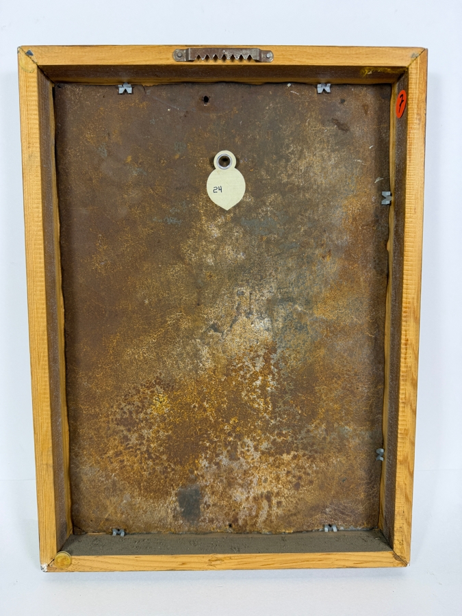 Antique 19th Century Original Mexican Retablo Painting On Tin Depicting Saint Joseph Holding The Christ Child 9.75 X 13.5 Framed 11 X 15.5 [Photo 10]