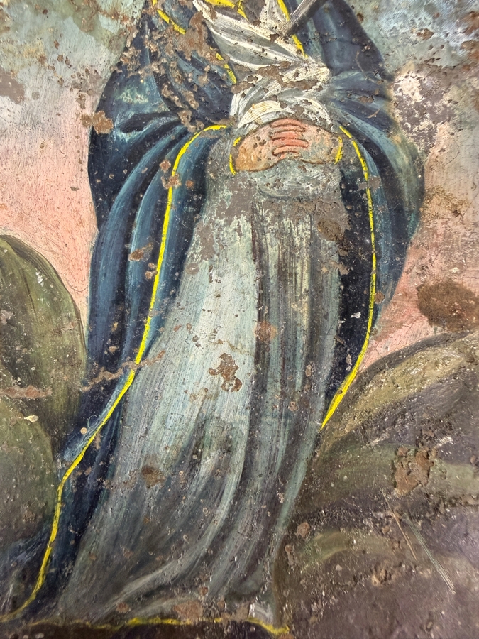 Antique 19th Century Original Mexican Retablo Painting On Tin Depicting Our Lady Of Sorrows, The Virgin Mary 3.5 X 5 [Photo 3]