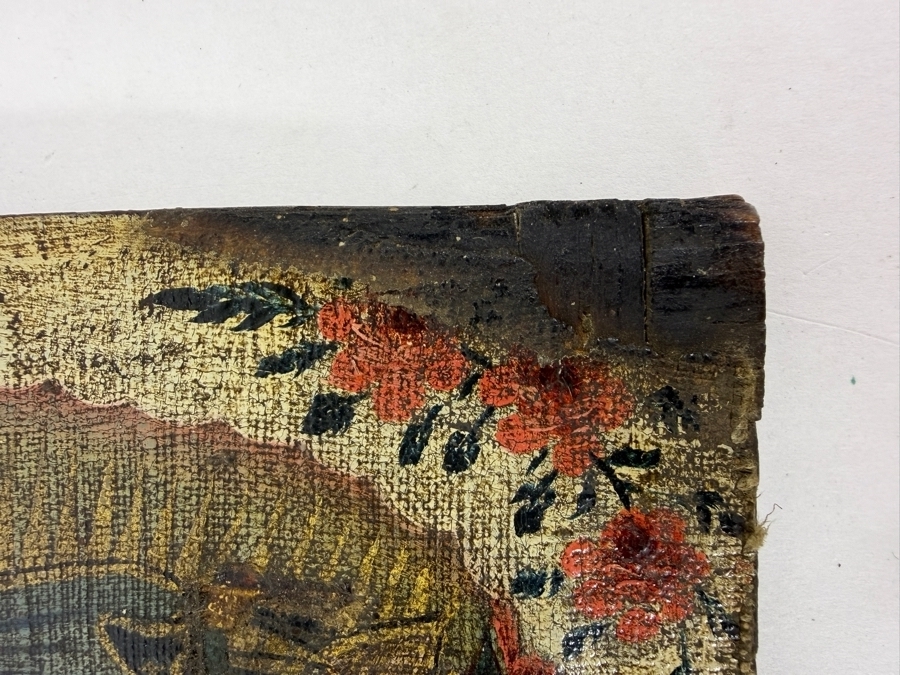 Antique Original Mexican Retablo Painting On Canvas Depicting Our Lady Of Guadalupe, The Virgin Mary 5.5 X 8 [Photo 7]