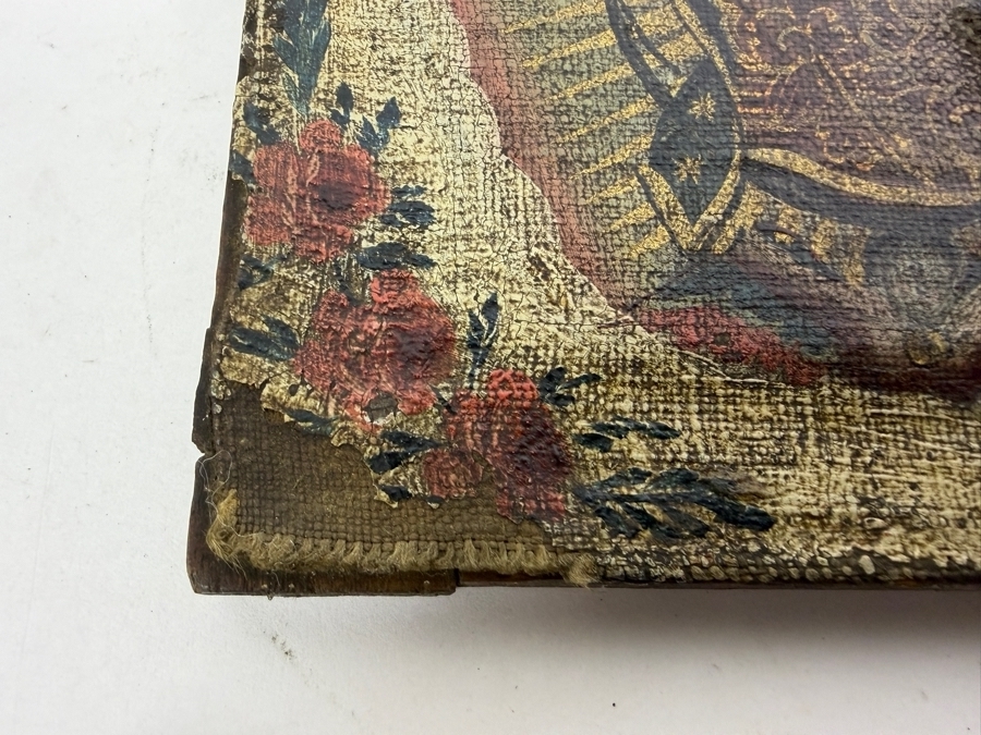 Antique Original Mexican Retablo Painting On Canvas Depicting Our Lady Of Guadalupe, The Virgin Mary 5.5 X 8 [Photo 6]