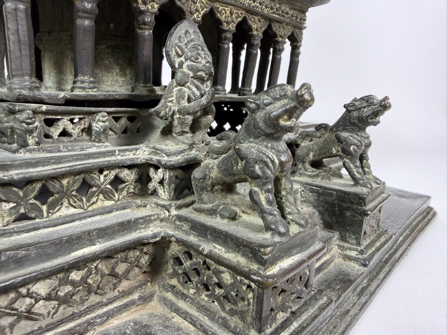 Antique Bronze Model Of The Krishna Mandir In Patan, Nepal Used as a Decorative Freestanding Oil Lamp 12.5W X 12.5D X 19H [Photo 7]