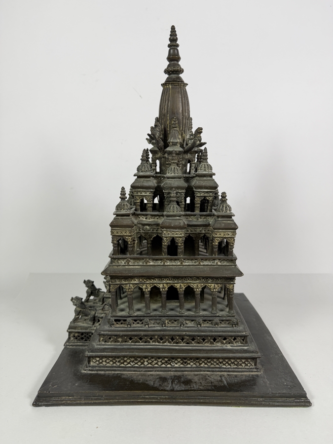 Antique Bronze Model Of The Krishna Mandir In Patan, Nepal Used as a Decorative Freestanding Oil Lamp 12.5W X 12.5D X 19H [Photo 13]