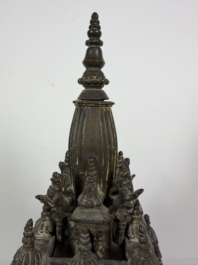 Antique Bronze Model Of The Krishna Mandir In Patan, Nepal Used as a Decorative Freestanding Oil Lamp 12.5W X 12.5D X 19H [Photo 6]