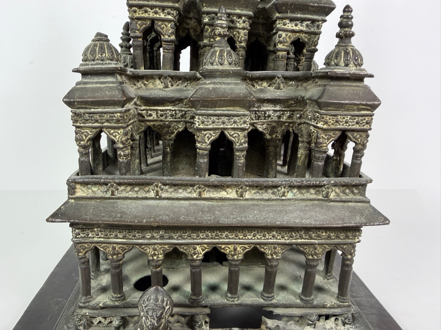 Antique Bronze Model Of The Krishna Mandir In Patan, Nepal Used as a Decorative Freestanding Oil Lamp 12.5W X 12.5D X 19H [Photo 5]