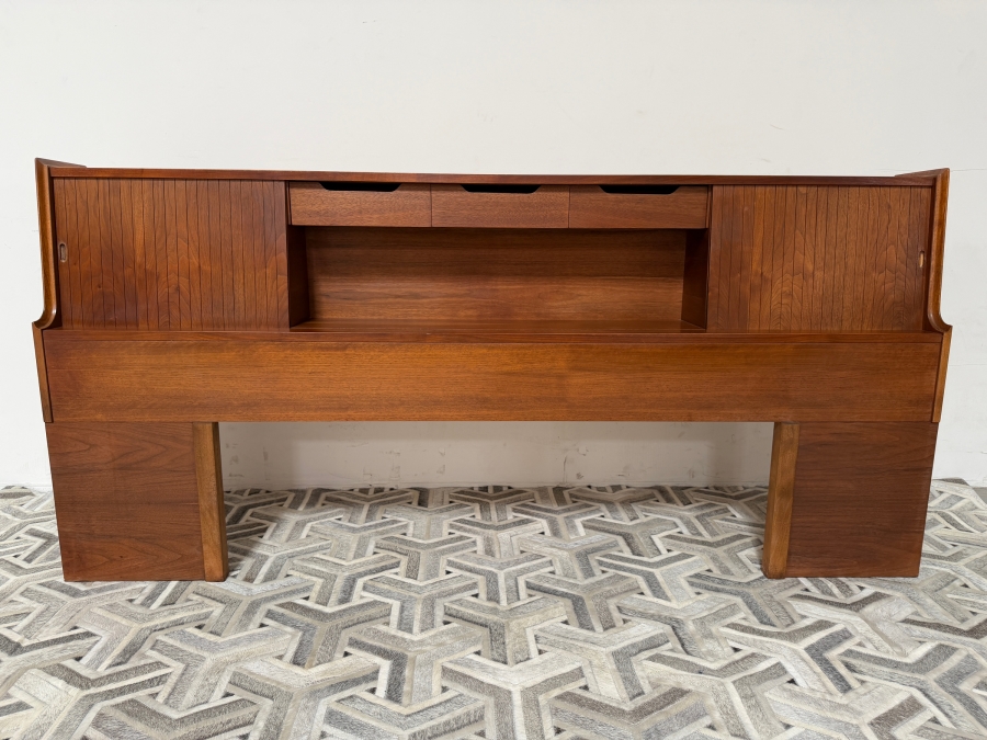Mid-Century Modern Headboard With Sliding Doors And Three Drawers By Cavalier Corporation Chattanooga, TN 78.5W X 11D X 38H [Photo 2]