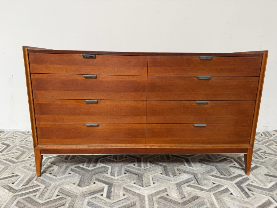 Mid-Century Modern 8-Drawer Chest Of Drawers Dresser With Freestanding 2-Drawer Mirror By Cavalier Corporation Chattanooga, TN Dresser Measures 56W X 18D X 32.5H [Photo 3]