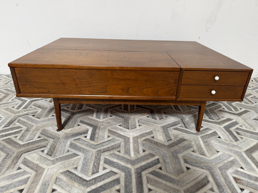 Mid-Century Modern Kipp Stewart and Stewart MacDougall 'Declaration' Coffee Table for Drexel that Features a Functional Walnut Top that Lifts to Reveal Storage With Original Box 46W X 32D X 16H [Photo 3]