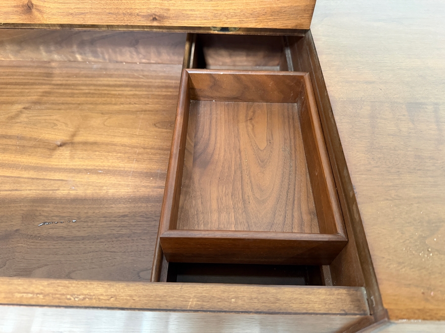 Mid-Century Modern Kipp Stewart and Stewart MacDougall 'Declaration' Coffee Table for Drexel that Features a Functional Walnut Top that Lifts to Reveal Storage With Original Box 46W X 32D X 16H [Photo 8]