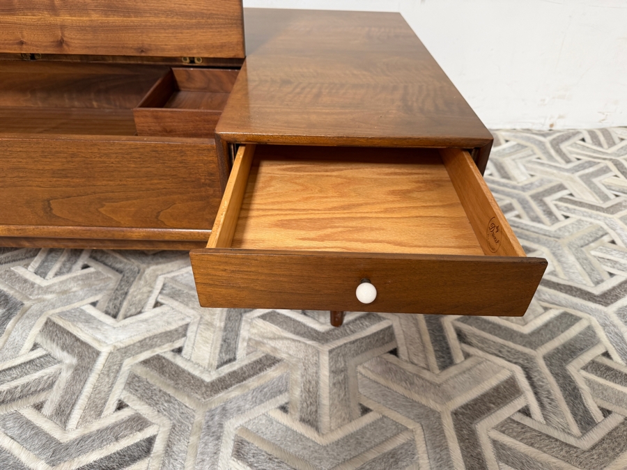Mid-Century Modern Kipp Stewart and Stewart MacDougall 'Declaration' Coffee Table for Drexel that Features a Functional Walnut Top that Lifts to Reveal Storage With Original Box 46W X 32D X 16H [Photo 6]