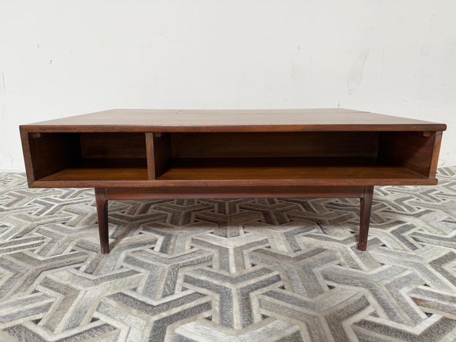 Mid-Century Modern Kipp Stewart and Stewart MacDougall 'Declaration' Coffee Table for Drexel that Features a Functional Walnut Top that Lifts to Reveal Storage With Original Box 46W X 32D X 16H [Photo 11]