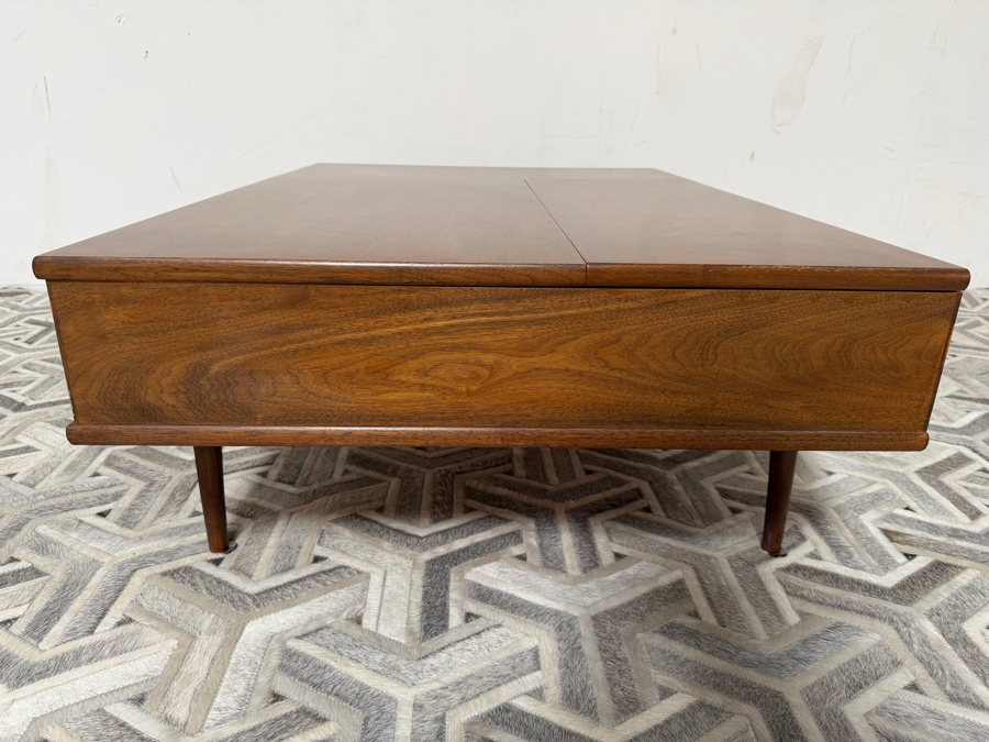 Mid-Century Modern Kipp Stewart and Stewart MacDougall 'Declaration' Coffee Table for Drexel that Features a Functional Walnut Top that Lifts to Reveal Storage With Original Box 46W X 32D X 16H [Photo 9]