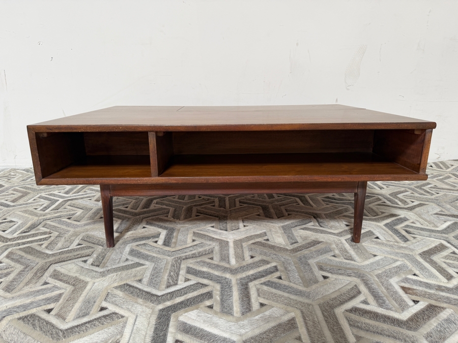 Mid-Century Modern Kipp Stewart and Stewart MacDougall 'Declaration' Coffee Table for Drexel that Features a Functional Walnut Top that Lifts to Reveal Storage With Original Box 46W X 32D X 16H [Photo 10]