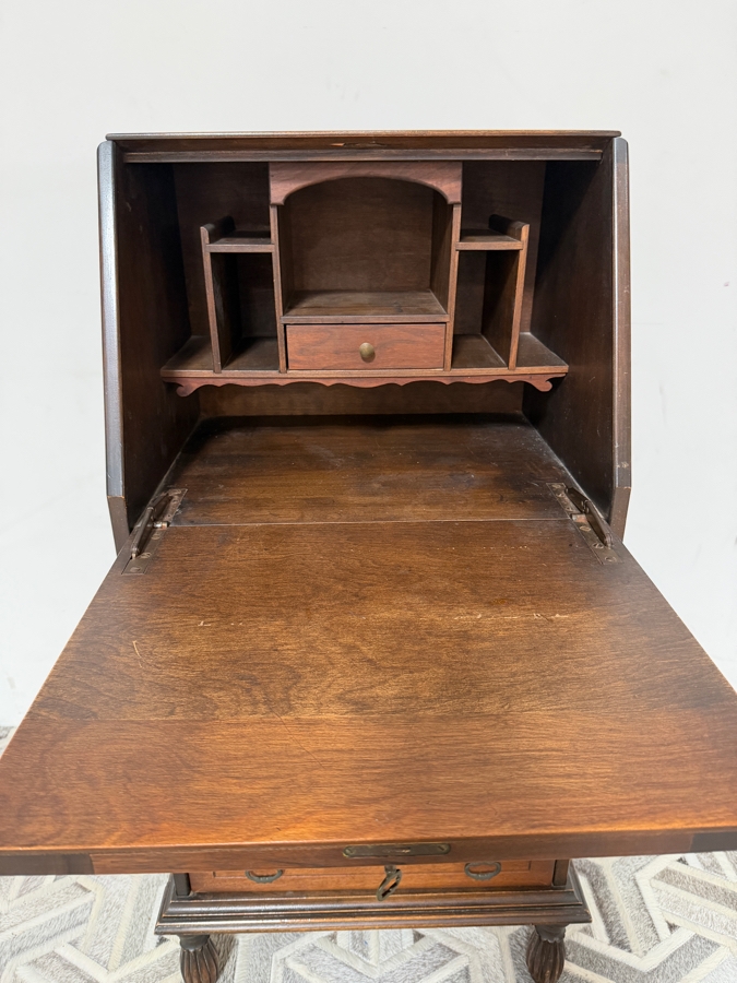 Antique Edwardian-era Hand Carved Wooden Drop-Front Secretary Desk Bureau 19W X 15D X 41.5H [Photo 6]