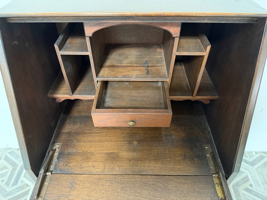 Antique Edwardian-era Hand Carved Wooden Drop-Front Secretary Desk Bureau 19W X 15D X 41.5H [Photo 7]