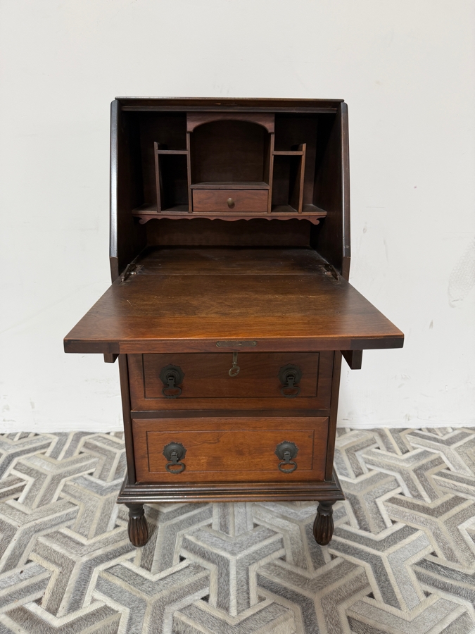 Antique Edwardian-era Hand Carved Wooden Drop-Front Secretary Desk Bureau 19W X 15D X 41.5H [Photo 5]