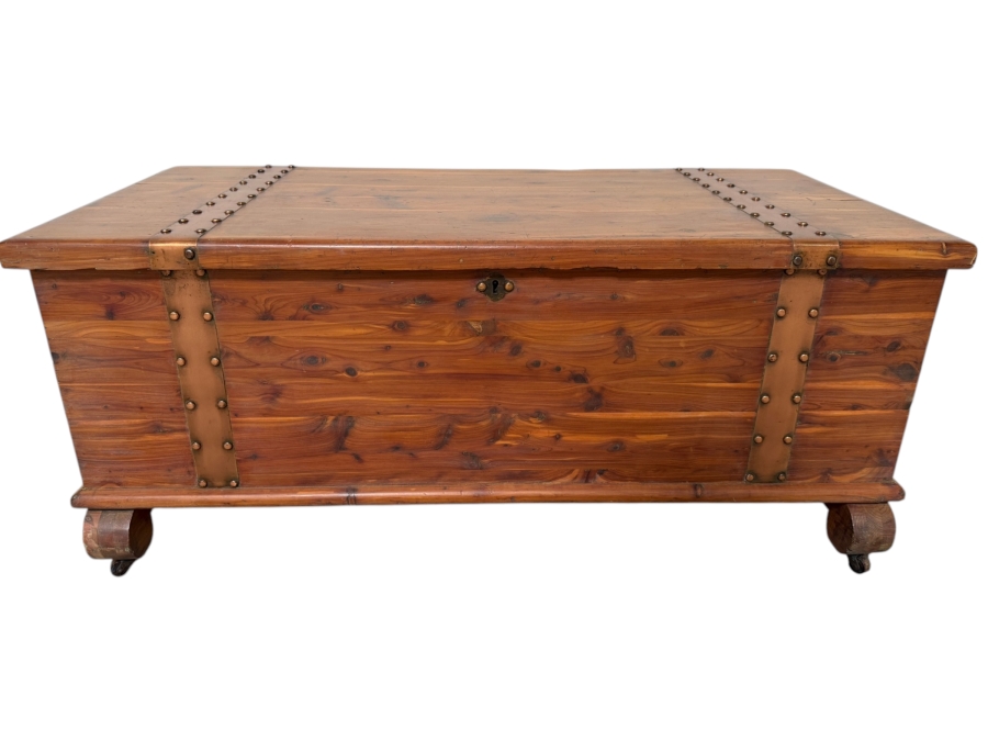 Vintage Cedar Blanket Chest With Copper Straps 43W X 20D X 18.5H