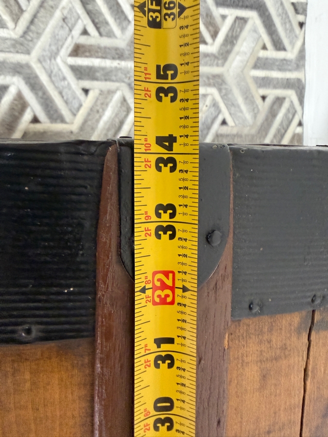 Antique Early 20th Century American Rolling Pine Blanket Chest Featuring Black Metal Strap Mounts 34W X 21D X 24.5H [Photo 9]