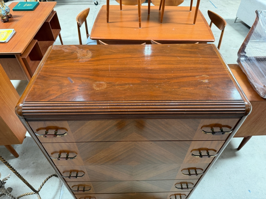 Vintage 1930s Art Deco 5-Drawer Waterfall Highboy Chest Of Drawers Dresser 35W X 19D X 51.5H [Photo 5]