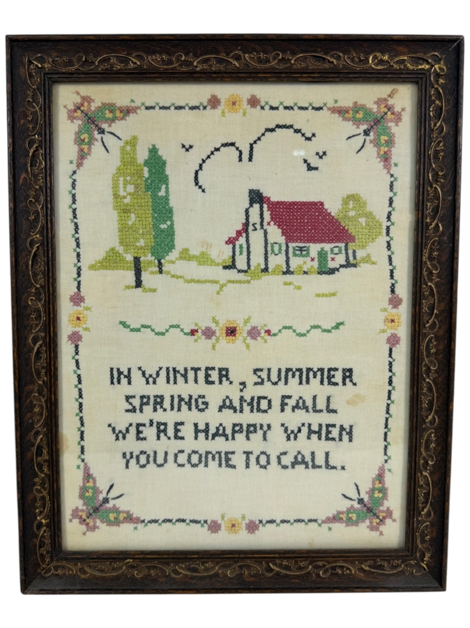 Vintage Framed Cross-stich Sampler 12 X 15.5