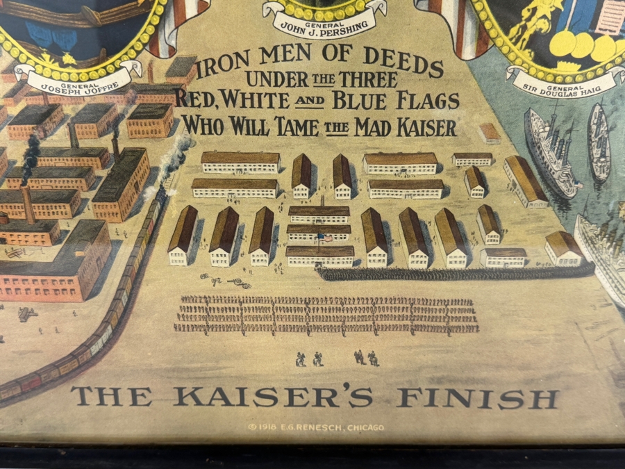 Original 1918 World War I Propaganda Poster Titled 'A Junker Victory Means Slavery - The Kaiser's Finish' Printed by E.G. Renesch of Chicago Framed 16.5 X 20.5 [Photo 7]