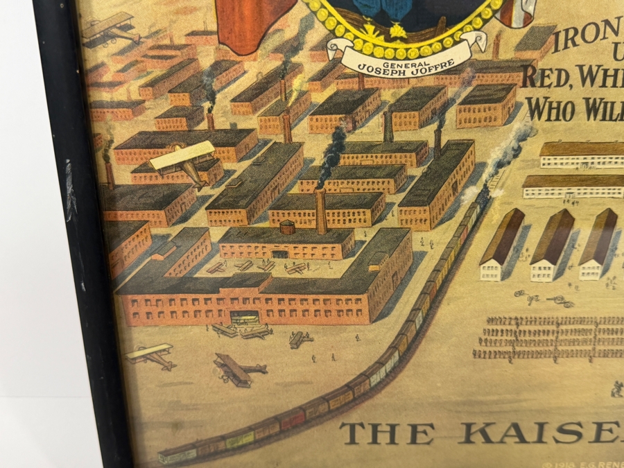 Original 1918 World War I Propaganda Poster Titled 'A Junker Victory Means Slavery - The Kaiser's Finish' Printed by E.G. Renesch of Chicago Framed 16.5 X 20.5 [Photo 8]
