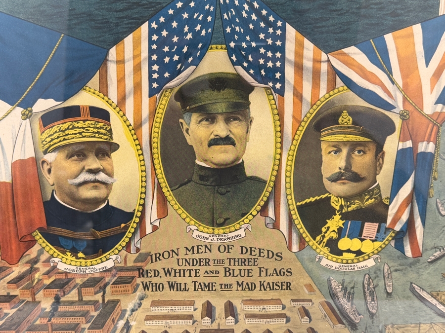 Original 1918 World War I Propaganda Poster Titled 'A Junker Victory Means Slavery - The Kaiser's Finish' Printed by E.G. Renesch of Chicago Framed 16.5 X 20.5 [Photo 2]