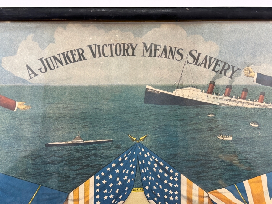 Original 1918 World War I Propaganda Poster Titled 'A Junker Victory Means Slavery - The Kaiser's Finish' Printed by E.G. Renesch of Chicago Framed 16.5 X 20.5 [Photo 3]