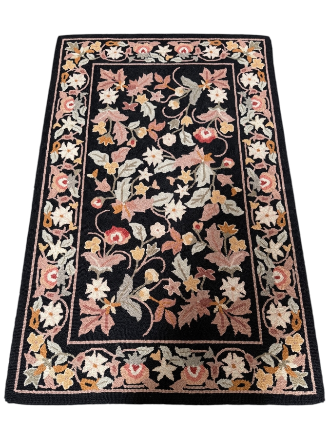 Vintage Hand-hooked Needlepoint Wool Area Rug 42.5 X 65