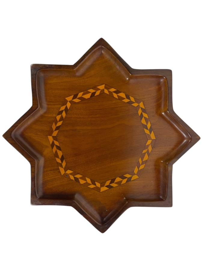 Wooden Inlaid Tray with a Star-shaped Border 12.75W